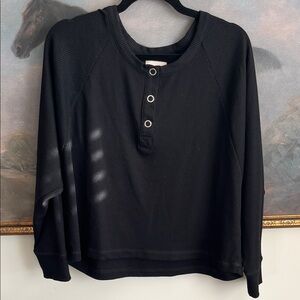 Chaser Black Ribbed Crewneck Top with Button Accents